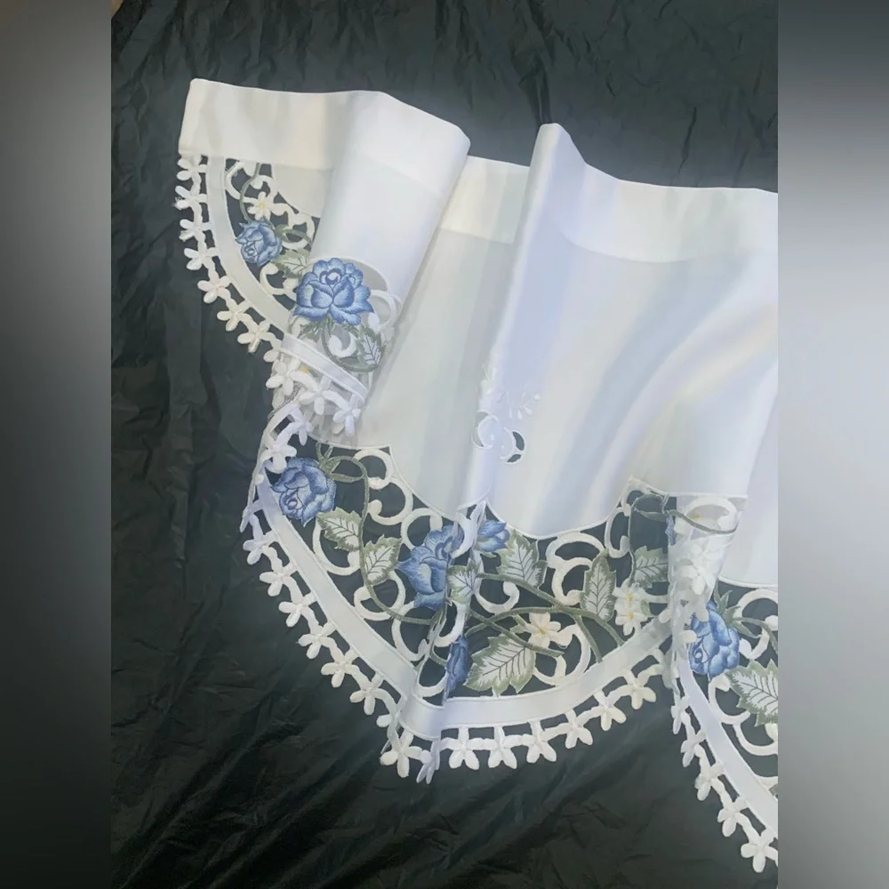 Embroidered White/Blue Scalloped Valance 88”x 18.5”